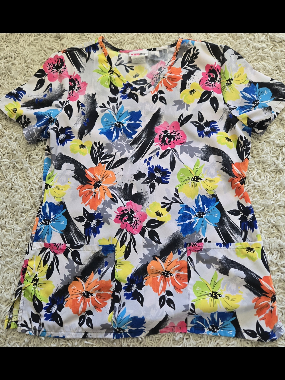 Women's Floral V-Neck Medical Scrub Top - Multicolor